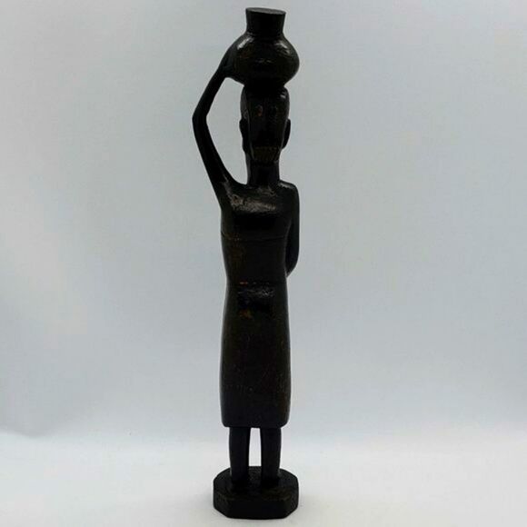 Tanganyika African Carved Wood Tribal Woman & Jug - Picture 9 of 11